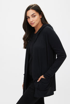 Cardigan ouvert à capuchon en jersey doux