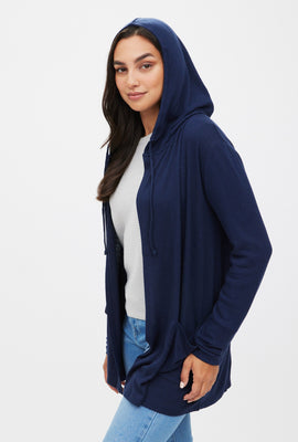 Cardigan ouvert à capuchon en jersey doux