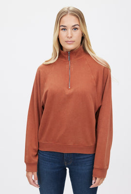 Haut à enfiler à col montant, demi-glissière et manche raglan