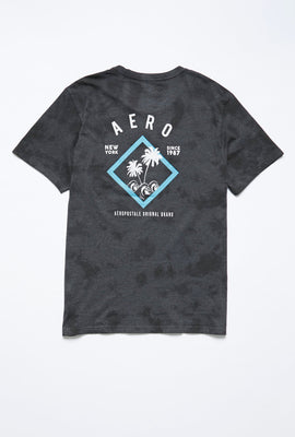T-shirt noué-teint à imprimé de palmier avec losange AERO