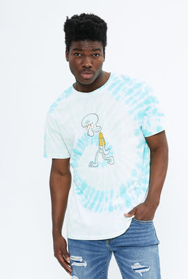 T-shirt noué-teint à imprimé Squidward et spirale