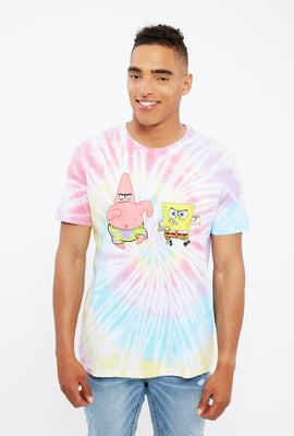 T-shirt noué-teint à imprimé Bob l'Éponge et Patrick courent