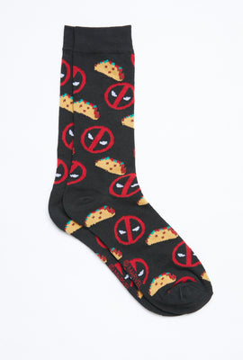 Chaussettes à imprimé graphique Deadpool et Tacos avec motif jacquard