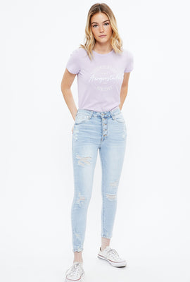 Jegging galbé taille super haute à revers effilochés aux chevilles Sérieusement extensible