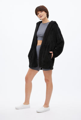 Cardigan à capuchon AERO en sherpa ouvert à l'avant