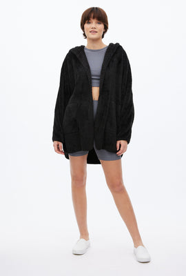 Cardigan à capuchon AERO en sherpa ouvert à l'avant