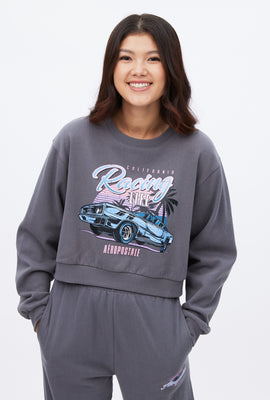 Pull à enfiler Aéropostale à imprimer graphique Californie Racing Cars ras du cou coupe court carrée