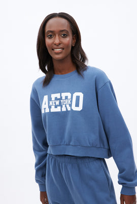 AERO New York Graphic Crew Neck Boxy Crop Pullover Sweatshirt