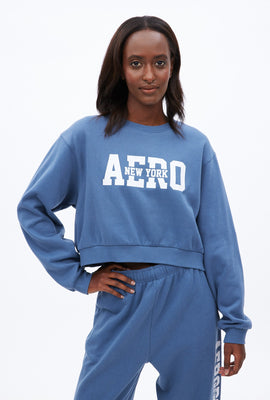AERO New York Graphic Crew Neck Boxy Crop Pullover Sweatshirt