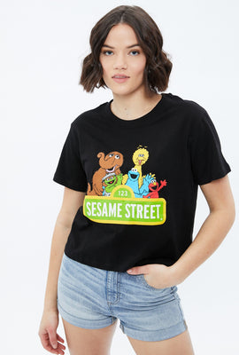 T-shirt écourté carré à imprimé Sesame Street