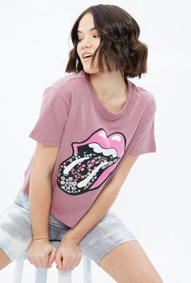T-shirt écourté carré à imprimé The Rolling Stones