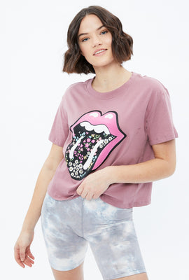 T-shirt écourté carré à imprimé The Rolling Stones