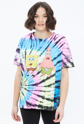 T-shirt noué-teint ample à imprimé SpongeBob et Patrick