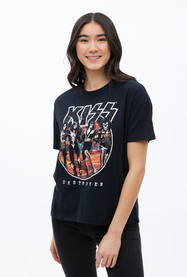 T-shirt coupe garçonne à imprimé graphique Kiss Destroyer