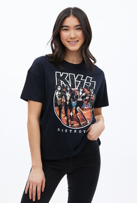 T-shirt coupe garçonne à imprimé graphique Kiss Destroyer