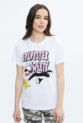 T-shirt coupe garçonne à imprimé Sylvester et Tweety