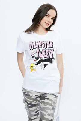 T-shirt coupe garçonne à imprimé Sylvester et Tweety