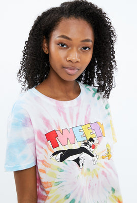 T-shirt nouié-teint coupe garçonne à imprimé Tweety