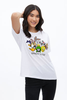 T-shirt coupe garçonne à imprimé graphique Looney Tunes Gang