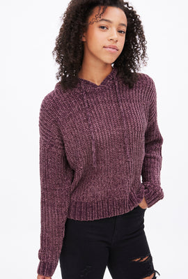 Haut à capuchon à enfiler surdimensionné en tricot chenille