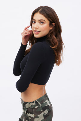AERO Ribbed Knit Long Sleeve Turtleneck Crop Top