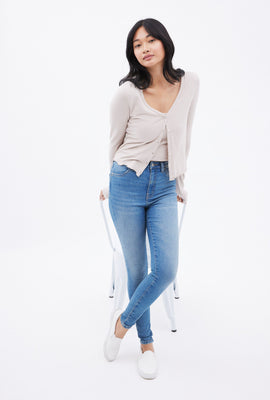 AERO Lettuce Edge Button-Up Long Sleeve Top