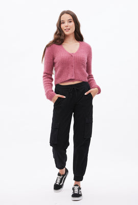Cardigan en laine mohair pelucheux boutonné à l'avant