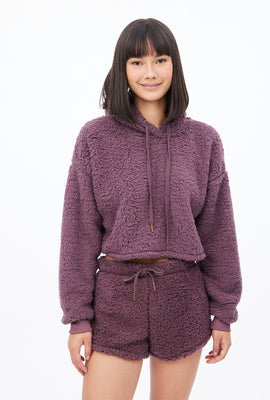 Haut à capuchon à enfiler pyjama AERO coupe court carrée en tricot sherpa