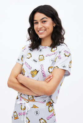 T-shirt pyjama super doux coupe court carrée à imprimé graphique Garfield Yawn