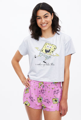 T-shirt pyjama super doux coupe court carrée à imprimé graphique Bob L'éponge I Woke Up Like This