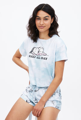 T-shirt pyjama super doux coupe court carrée à imprimé graphique Snoopy Sleep All Day