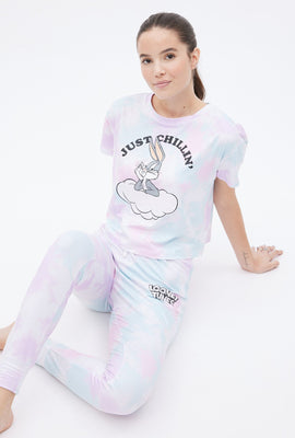 T-shirt pyjama super doux coupe court carré à imprimé graphique Looney Tunes Bugs Bunny Just Chilling