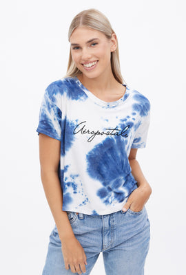 T-shirt teint noué coupe court carré super doux à imprimé graphique cursif Aéropostale