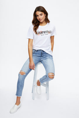 T-shirt de coupe garçonne fleuri à imprimé Aéropostale NYC