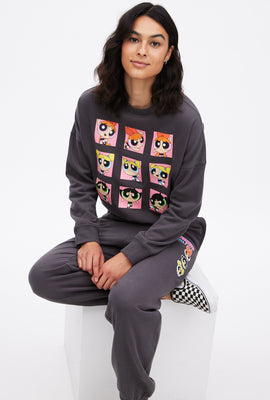 Powerpuff Girls Crop Graphic Crew Neck Pullover Sweatshirt
