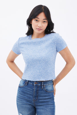 T-shirt pointelle court à bordure ondulé
