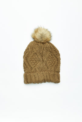 Bonnet AERO en tricot de câble doublé en sherpa avec pompom