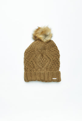 Bonnet AERO en tricot de câble doublé en sherpa avec pompom