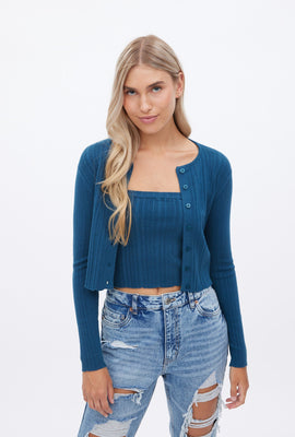 Cardigan AERO côtelé manche longue boutonné à l'avant