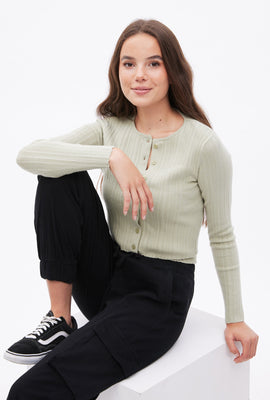 Cardigan AERO côtelé manche longue boutonné à l'avant