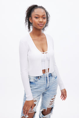 Cardigan AERO côtelé manche longue attaché à l'avant