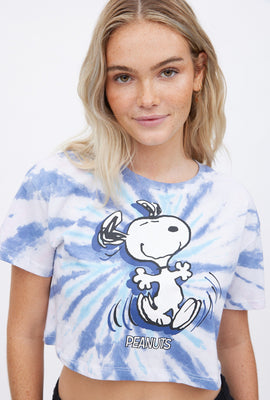 T-shirt coupe court carrée teint noué à imprimé graphique Snoopy