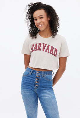 T-shirt ultra écourté à imprimé Harvard