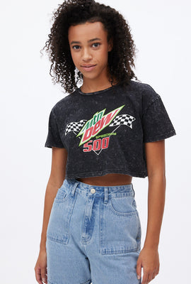 T-shirt ultra écourté à imprimé lavé à l'acide Mountain Dew 500