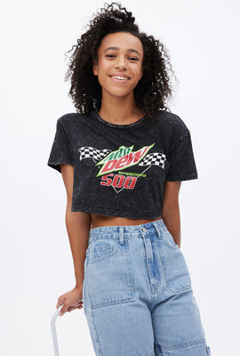 T-shirt ultra écourté à imprimé lavé à l'acide Mountain Dew 500
