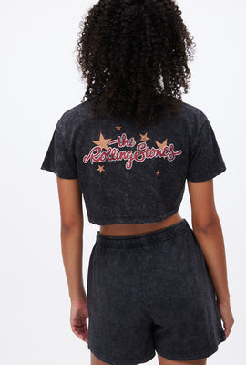 T-shirt ultra écourté à imprimé lavé à l'acide The Rolling Stones