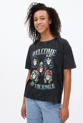 T-shirt surdimensionné délavé à l'acide à imprimer graphique Guns N' Roses Welcome To The Jungle