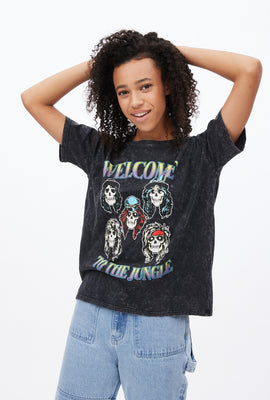 T-shirt surdimensionné délavé à l'acide à imprimer graphique Guns N' Roses Welcome To The Jungle