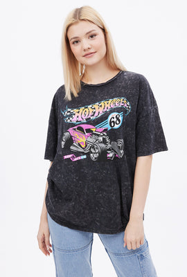 T-shirt surdimensionné délavé à l'acide à imprimer graphique Hot Wheels 68