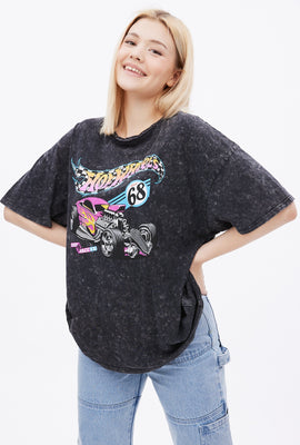 T-shirt surdimensionné délavé à l'acide à imprimer graphique Hot Wheels 68